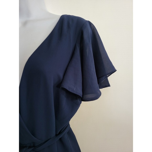 Lulus Navy Blue V-Neck Flutter Sleeve Tiered Ruffle Mini Dress with Tie Waist - Picture 2 of 5